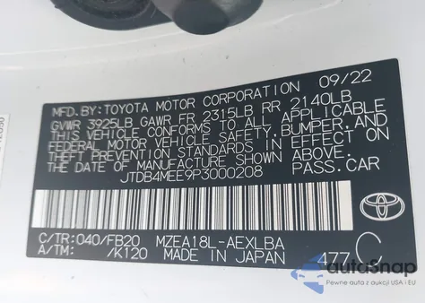 2023 Toyota Corolla Le from USA, damaged, VIN JTDB4MEE9P3000208